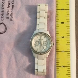 FOSSIL white watch with rhinestones
